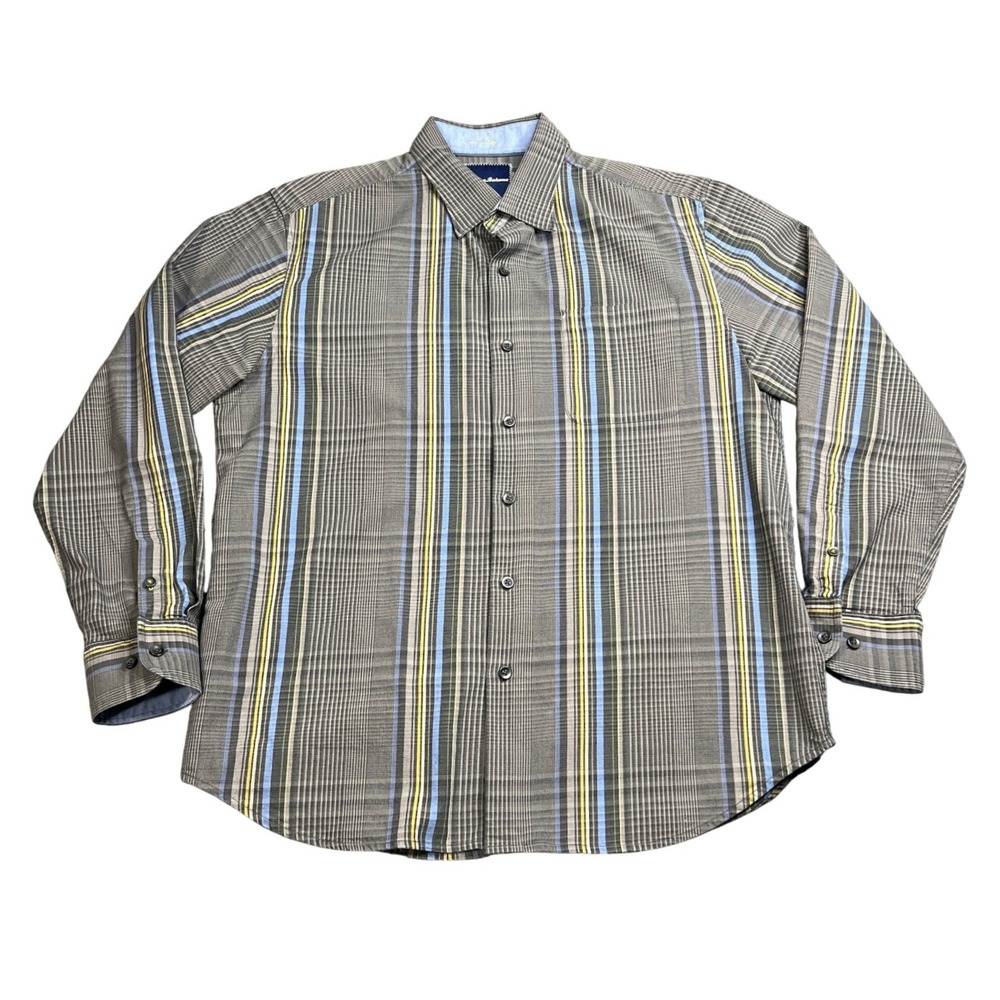 Tommy Bahama Men's Medium "Glen There Done That" Button Down Shirt Silk Cotton